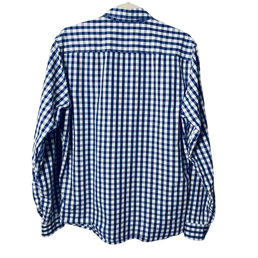 Men L Blue White Gingham Check Organic Cotton Button Down Heart Accent‎ Shirt - Picture 8 of 8